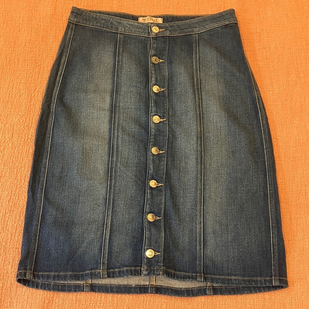 Guess W31 modal & cotton blend Blue Jean button down Pencil Skirt